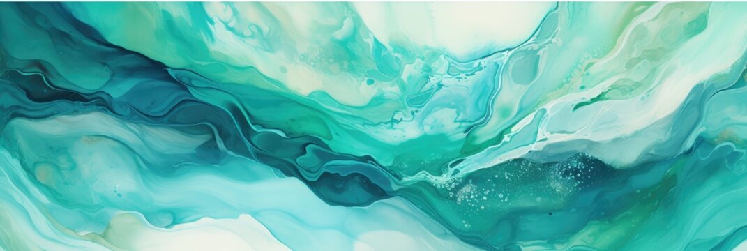 Abstract watercolor paint background illustration - Green turquoise color with liquid fluid marbled paper texture banner texture