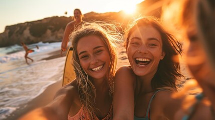 women enjoying a day at the beach together.