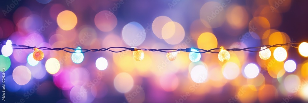 Aufkleber colorful bokeh and retro string lights in festive background