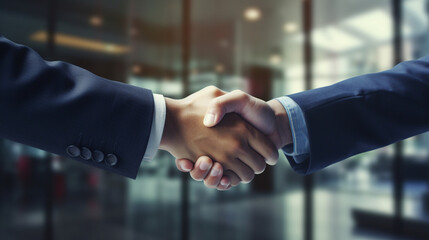 business handshake photo blurred office in the background created with Generative Ai