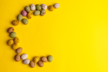 Easter Curve: Speckled Eggs Array on Sunny Backdrop