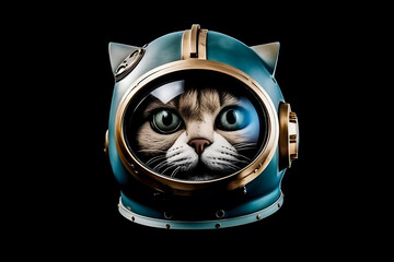 Brave cat astronaut at the spacewalk. Neural network AI generated art