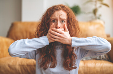 disgust smell bad breath woman shocked covering, close her mouth with hand, expression face...
