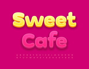 Vector bright banner Sweet Cafe. Artistic Red Font. Modern set of Alphabet Letters and Numbers