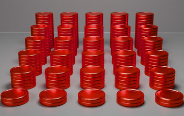 red coins 3d graph for business or economy growth concept, 3d render