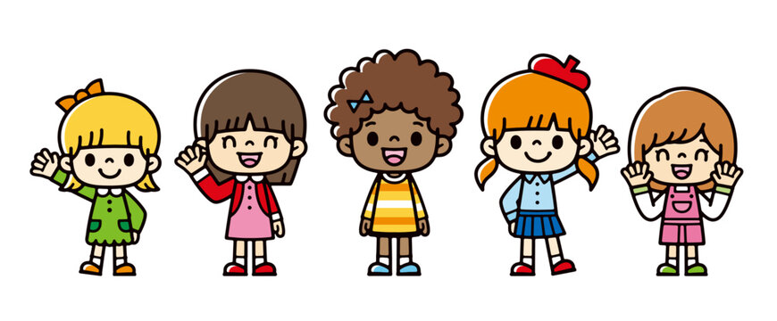 Clip art of girls posing with smiles