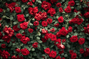 Flowers wall, natural red roses background