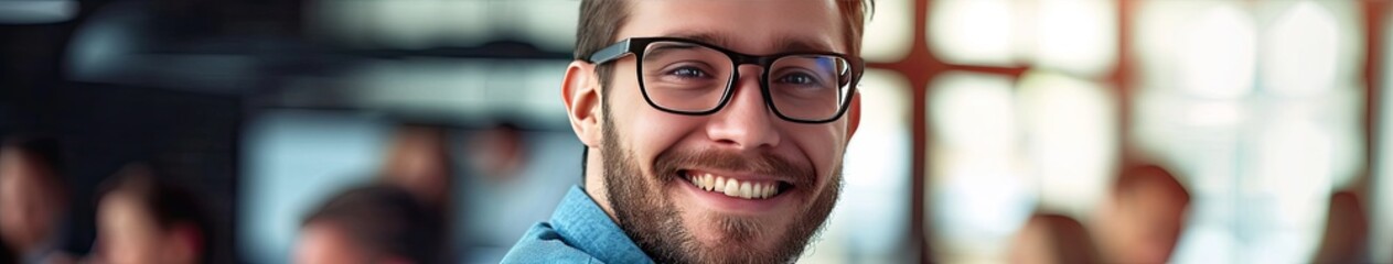 Obraz premium Man in Glasses and Blue Shirt