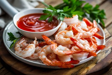 Shrimp Cocktail Platter with Dipping Sauce and Fresh Parsley