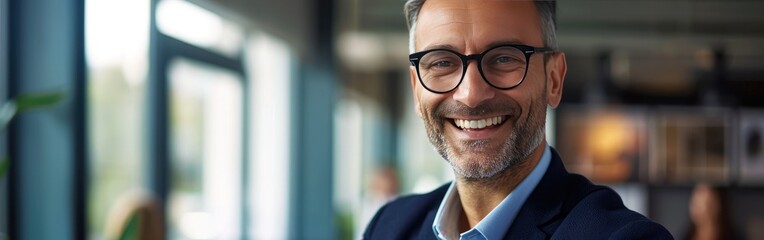 Fototapeta premium Male boss smiling with glasses in office
