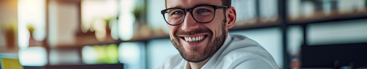 Fototapeta premium Male boss smiling with glasses in office