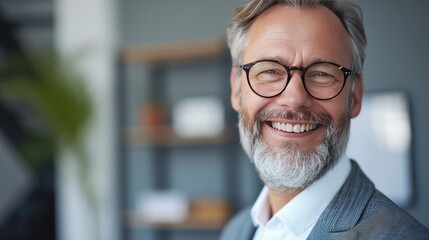 Naklejka premium Male boss smiling with glasses in office