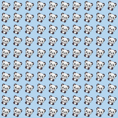 Seamless pattern with cute panda on blue background. 