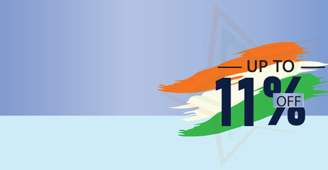 promote a 11 percent discount on select products or services with the three colors of the Indian flag ,illustration flat banner design