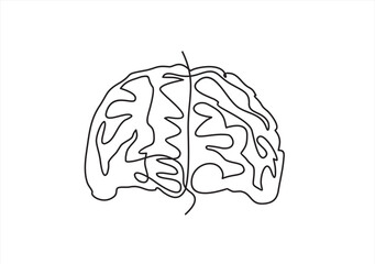 Continuous line art of brain. Simple line art. One line vector