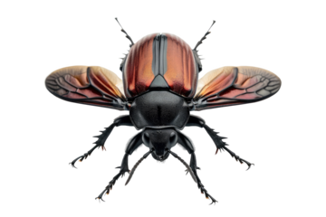 Close up of beetle or bug Insect isolated on transparent png background, entomology collection, anatomy of insect concept.