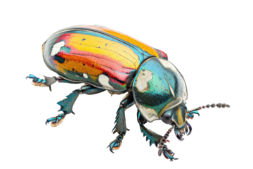 Close up of beetle or bug Insect isolated on transparent png background, entomology collection, anatomy of insect concept.