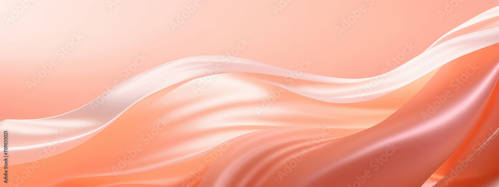 Poster Beautiful graceful abstract waves Peach Fuzz Color of the year 2024 from flowing satin fabric.