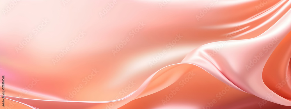 Poster beautiful graceful abstract waves peach fuzz color of the year 2024 from flowing satin fabric.