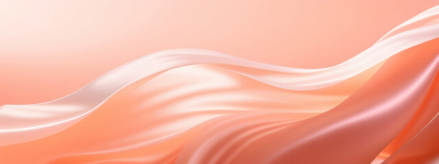 Beautiful graceful abstract waves Peach Fuzz Color of the year 2024 from flowing satin fabric.