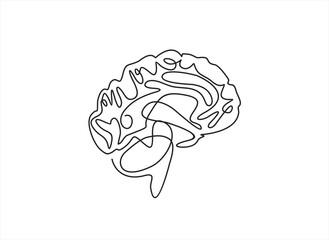 Continuous line art of brain. Simple line art. One line vector