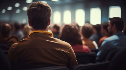 Rear view of unrecognizable people in audience at the conference hall. Business and entrepreneurship concept.