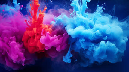 Person standing in between color smoke bombs - obrazy, fototapety, plakaty