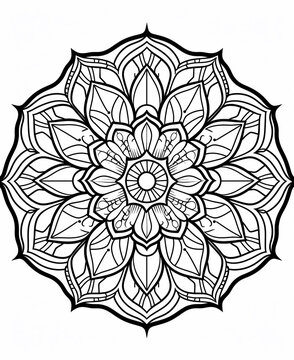 recommend clip art: abstract floral mandala to paint for adults with withe background and one silhouette of a  black flower to paint