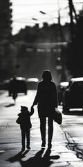 Obraz premium Lonely Woman with Child in Urban Setting - Generative AI
