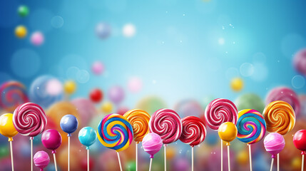 lollipops candy border background. hard candies on stick