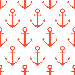 Anchor silhouette seamless pattern. Cute red and white marine background. Vector illustration. For fabrics, wallpaper