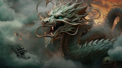 dragon in the clouds. 3d rendering, 3d illustration.