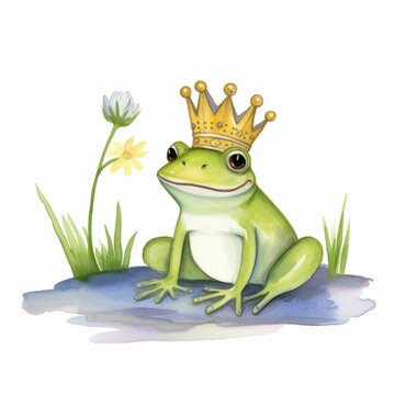 Aquarell eines lustigen Frosch mit Krone illustration