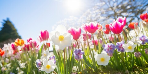 Obraz na płótnie Canvas website banner showing beutiful spring flowers - generative ai