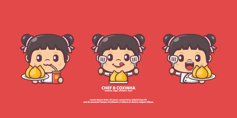 cute chef cartoon with coxinha. brazilian food vector illustration