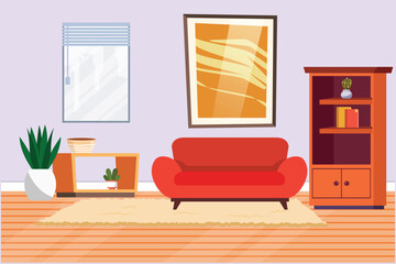 Living room with furniture. Home interior design concept. Colored flat vector illustration isolated.