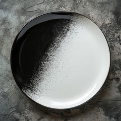 White and Black Food Empty Blank Ceramic Plate. Top View, ai technology