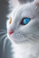 cute white cat one eye is golden and the other eye has sapphire blue abnormal pupils