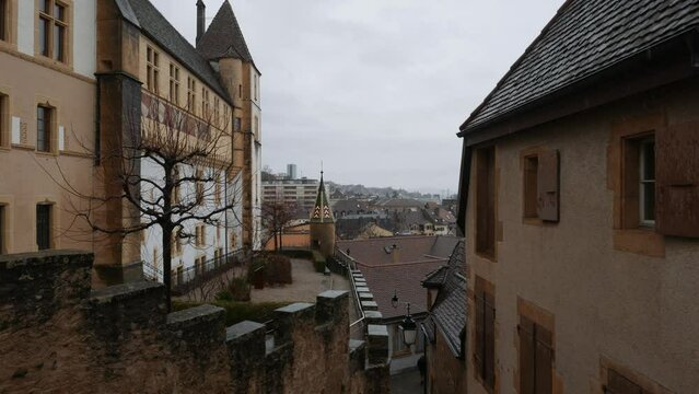 old town under the rain,  Neuchatel Switzerland