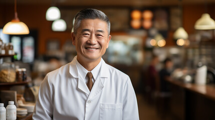Smiling doctor standing in medical practice
