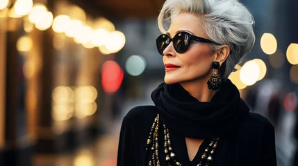 Foto op Plexiglas Beautiful old woman outdoor fashionable lady © alexkich