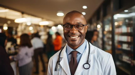 Poster Smiling doctor standing in medical practice © alexkich