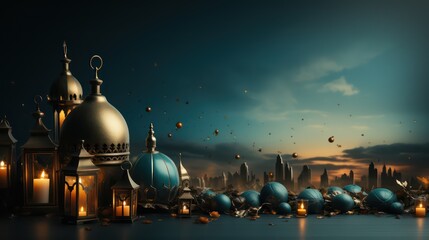 Obraz premium ramadan Kareem, Ramadan crescent moon, Eid Mubarak Islamic festival social media banner and Eid Mubarak