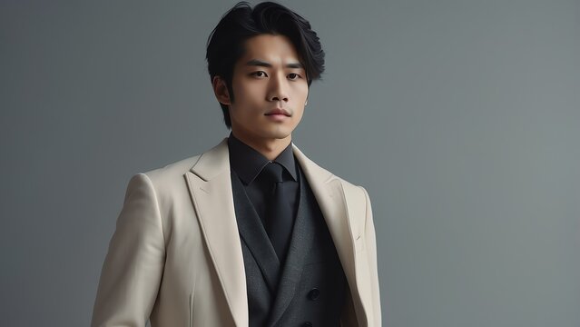 Portrait of a handsome elegant young japanese man for fashion ad concept from Generative AI