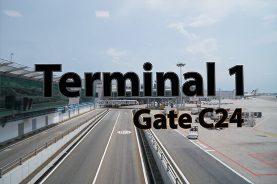 SINGAPORE - NOVEMBER 04, 2023: close up shot of Terminal 1 sign as seen at Singapore Changi Airport.
