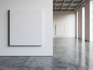 Obraz premium Interior of modern gallery with empty poster on wall. Mock up, 3D Rendering