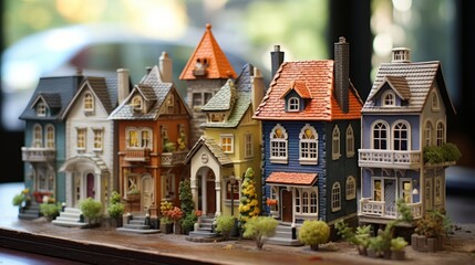 Fototapeta na wymiar Exquisite Miniature Model Town Display Featuring Detailed Craftsmanship Houses