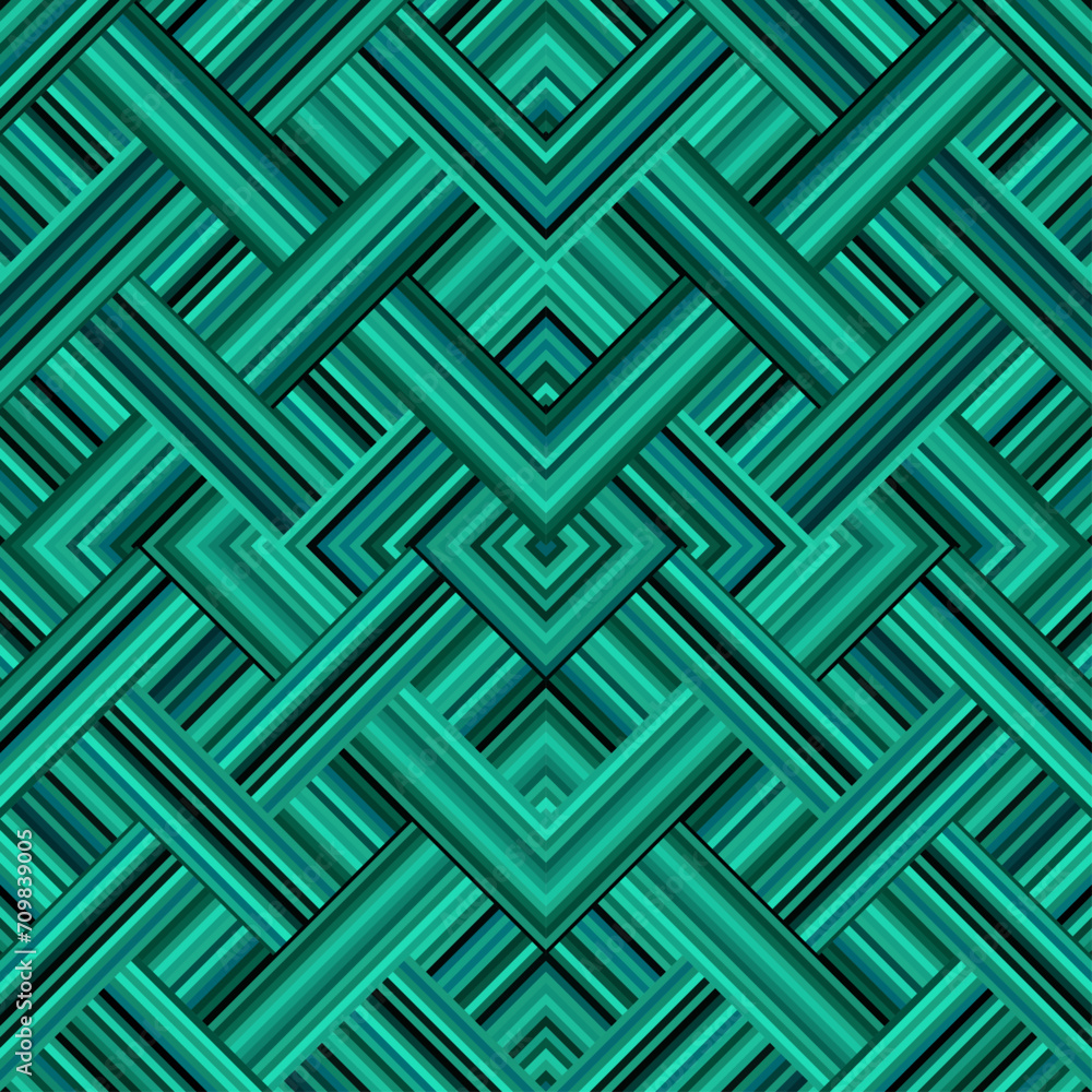 Leinwandbilder Seamless vector pattern. Tile herringbone geometric pattern . Emerald green malachite colors. Regular herringbone tile..