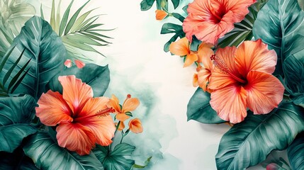 Watercolor images of flowers and leaves can be used as backgrounds for summer holidays, wedding invitations, and birthday parties.