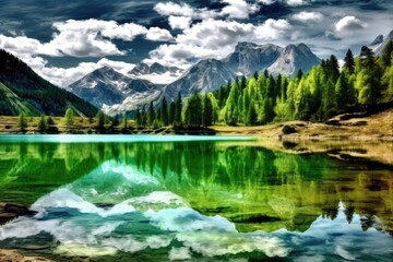 Serene Mountain Lake Landscape with Lush Greenery